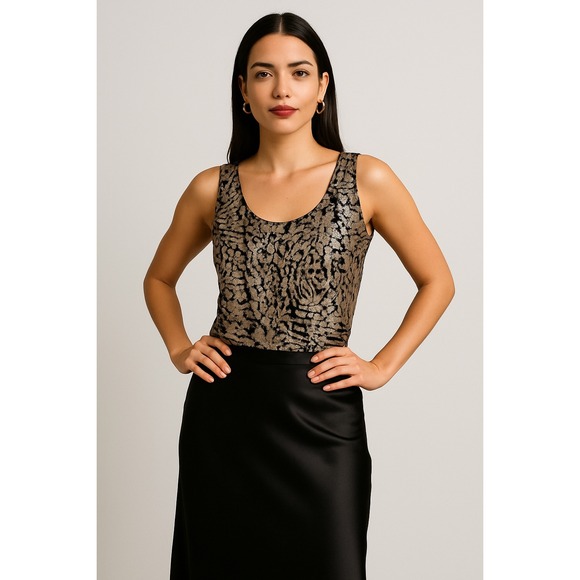 Boutique Essentials Sequin Tank Top Sleeveless Party Top Black Gold XL - Picture 1 of 6